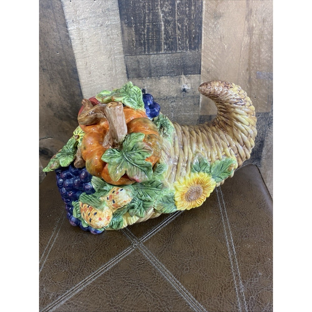 Kaldun & Bogle Large Cornucopia Hand Painted Porcelain Cookie Jar 1990 Vtg ~Read